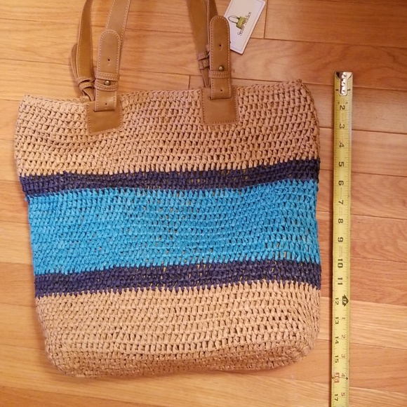 Stripe Straw Tote🌺Navy Stripe💐 - Picture 2 of 5